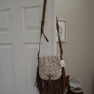 Madden Girl Brown and Cream Crossbody Bag with Fringe